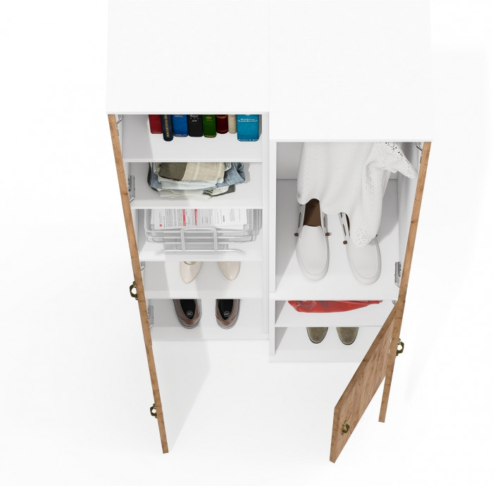 Лидер-8 Модуль Пенал + Пенал МД 21Б, цвет белый шагрень/крафт золото, ШхГхВ 80х37,5х190 см., универсальная сборка