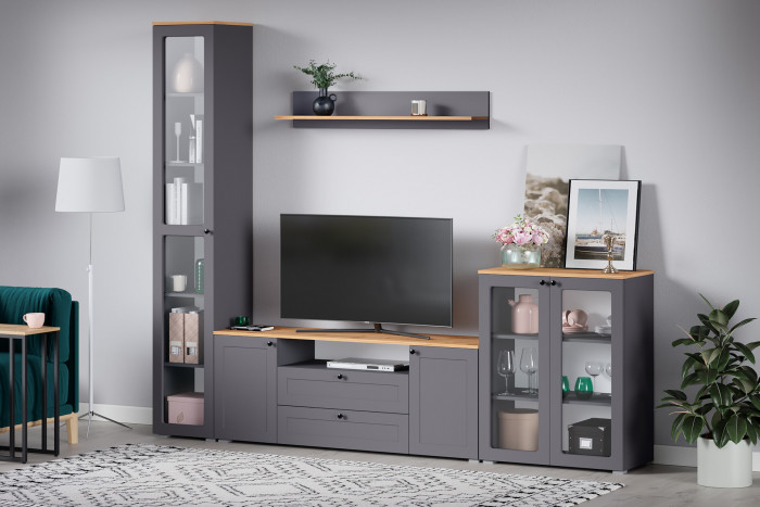 Остин 16.484 Полка, цвет серый графит/дуб крафт золотой, ШхГхВ 120х20х21,6 см.