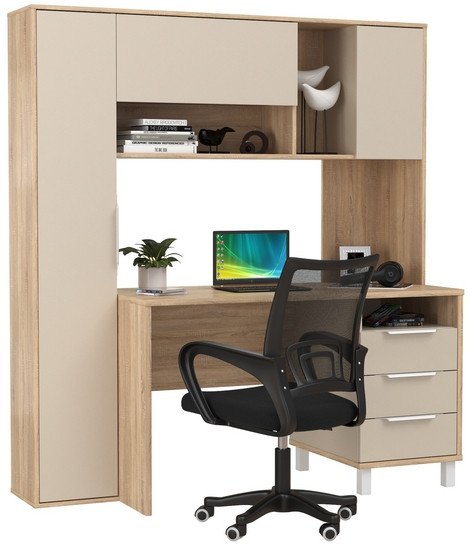 Стол компьютерный Комфорт 12.95N + кресло 103 чёрное, цвет дуб сонома/сатин, ШхГхВ 162х60,3х180 см., НЕ универсальная сборка