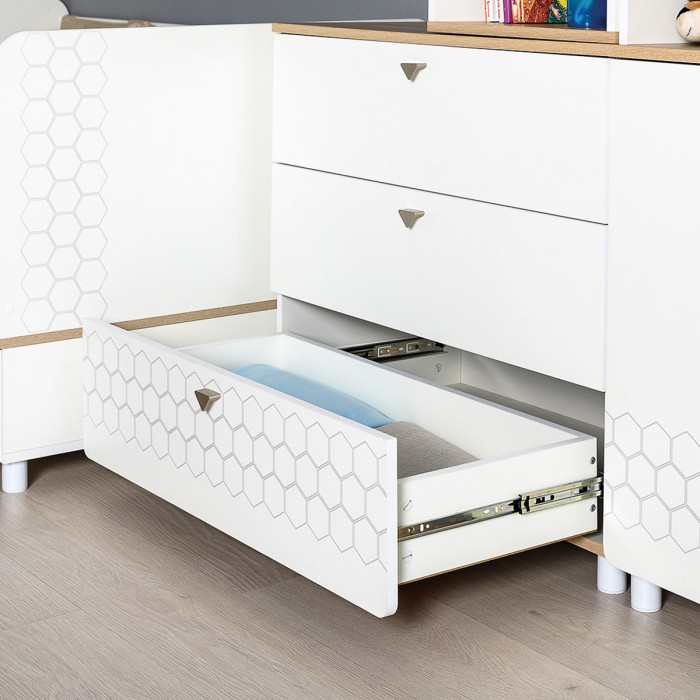 Эйп Детская № 1, цвет белый/дуб белый, сп. м. 800х1600 мм., б/м, основание есть, максимальная нагрузка 80 кг., рекомендуемая высота матраса 120 мм.