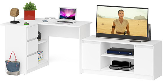 Мори компьютерный стол МС-16 левый + Тумба МТВ1200.1, белый
