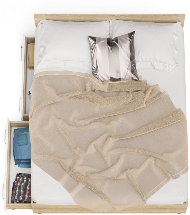 Мори Кровать с ящиками 1600, цвет дуб сонома/белый, ШхГхВ 163,5х203,5х70 см., сп.м. 1600х2000 мм., без матраса, основание есть