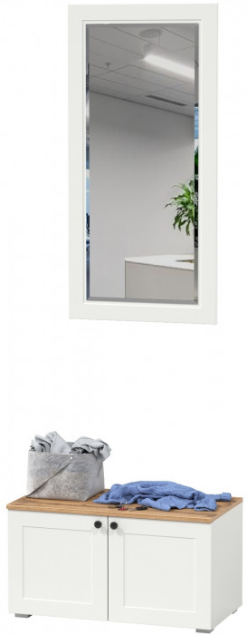 Остин 13.257 Тумба + 17.03 Зеркало, белый шагрень/дуб крафт золотой