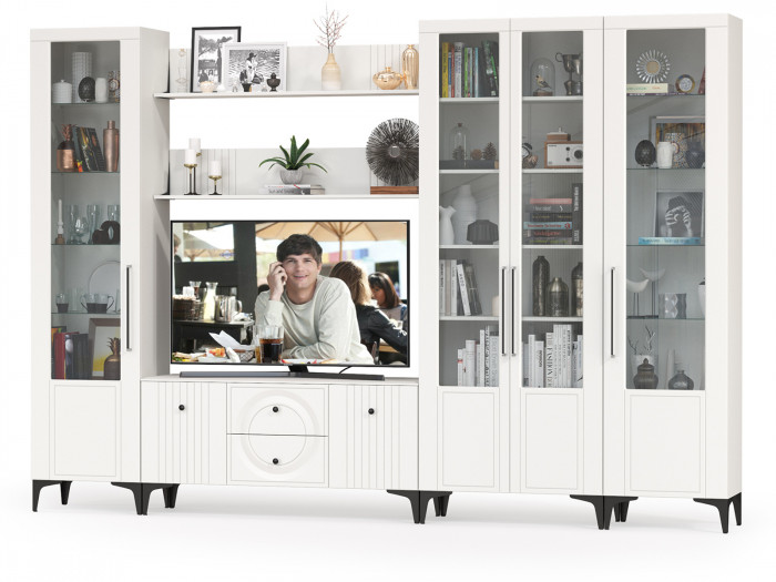 Валенсия Гостиная № 070, ЛДСП белый шагрень/МДФ белый шагрень