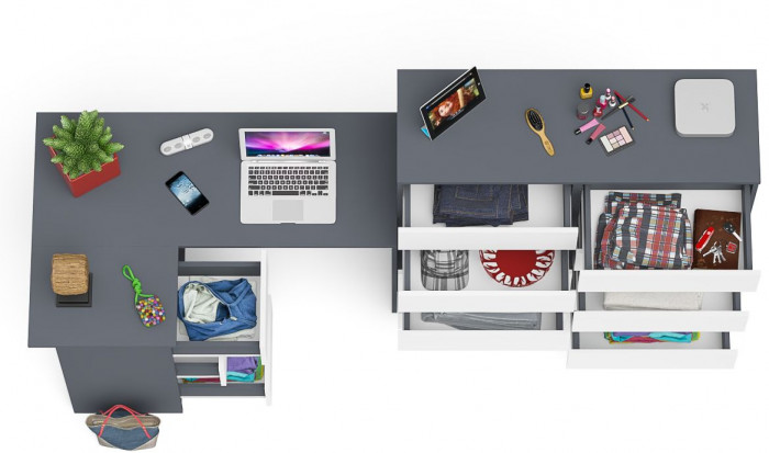 Мори компьютерный стол МС-16 левый + Комод МК1200.10, графит/белый