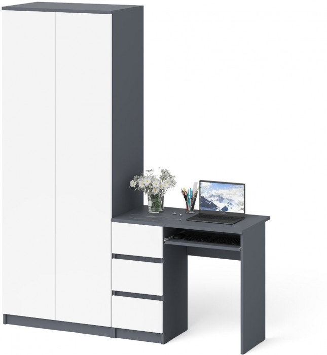 Мори компьютерный стол МС-6 левый + Шкаф МШ800.1, графит/белый