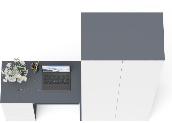 Мори компьютерный стол МС-6 левый + Шкаф МШ800.1, графит/белый