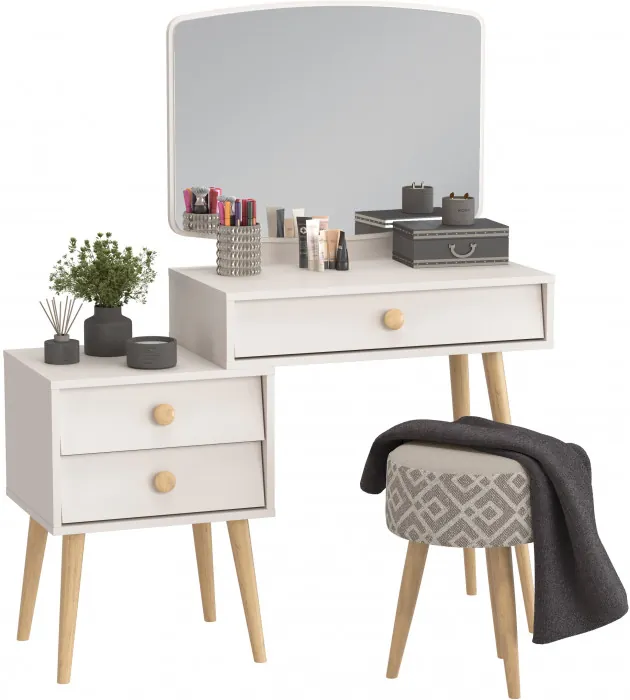 Афина Спальня 4-25901М1к.с. Трюмо + Банкетка 6-5132ТКсерая Юна, цвет кашемир серый/ткань серая, ШхГхВ 105х38,6х129 + 33х33х45 см., универс. сб.