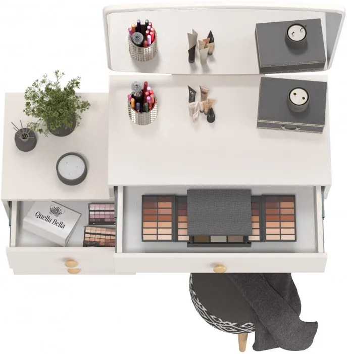 Афина Спальня 4-25901М1к.с. Трюмо + Банкетка 6-5132ТКчёр Юна, цвет кашемир серый/ткань чёрная, ШхГхВ 105х38,6х129 + 33х33х45 см., универс. сб.