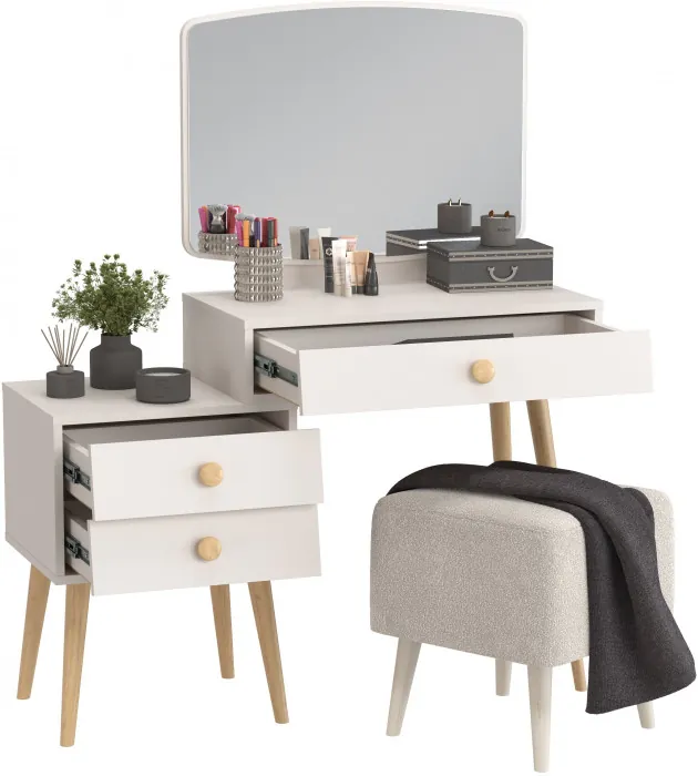 Афина Спальня 4-25901М1к.с. Трюмо + Банкетка 6-5133ТКВмол Куби, цвет кашемир серый/ткань молоко, ШхГхВ 105х38,6х129 + 41х41х45 см., универс. сб.