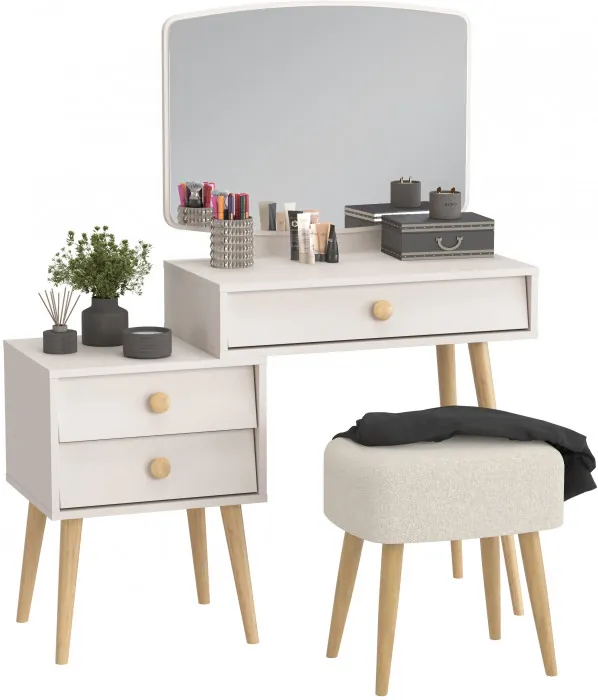 Афина Спальня 4-25901М1к.с. Трюмо + Банкетка 6-5135ТКШбеж Полли, цвет кашемир серый/ткань бежевая, ШхГхВ 105х38,6х129 + 44х34х45 см., универс. сб.