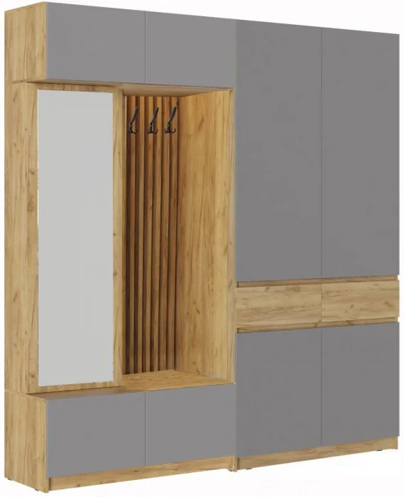 Модульная прихожая, композиция 2 (Белый глянец, Дуб Крафт Золотой)