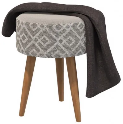 Банкетка 6-5132ТКсерая Юна, цвет ткань серая с рисунком, ШхГхВ 33х33х45 см.(круглая банкетка на трёх ножках), цвет ножек: тик