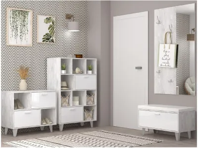 Модульная прихожая ЭГО 2 (Крафт золотой / Белый глянец)