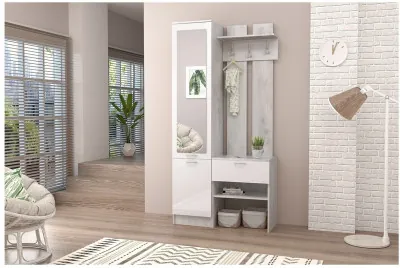 Прихожая Иннэс-3 (Белый глянец/Бетон Светлый)