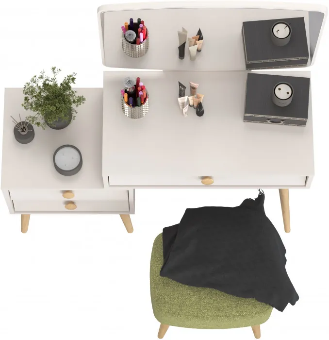 Афина Спальня 4-25901М1к.с. Трюмо + Банкетка 6-5135ТКШзел Полли, кашемир серый/ткань зелёная