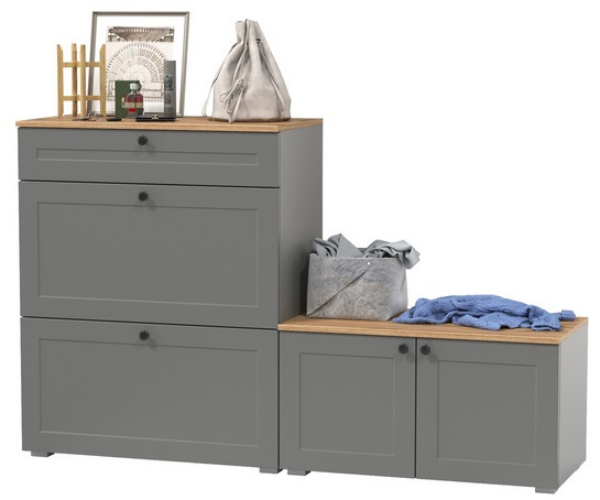 Остин 16.121 Тумба для обуви + 13.257 Тумба, серый графит/дуб крафт золотой