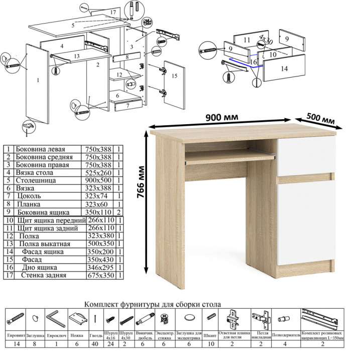 Мори компьютерный стол МС-1 правый + Комод МК1200.4, дуб сонома/белый