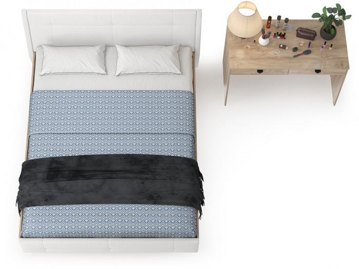 Муссон Кровать 11.28 + подъёмный ортопед + Бостон 12.69, цвет дуб эндгрейн элегантный/искусственная кожа белая, сп. м. 1600х2000 мм., б/м