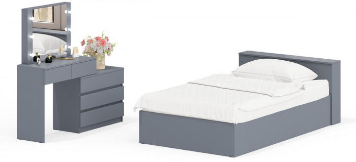Ксения Кровать с ящиками 1200 + Стол косметический с подсветкой 110, графит