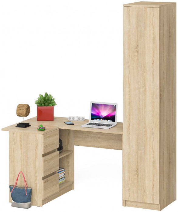 Мори компьютерный стол МС-16 левый + Пенал МШ400.1, дуб сонома