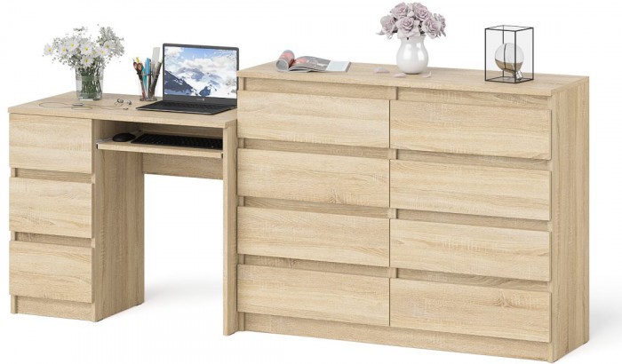 Мори компьютерный стол МС-6 левый + Комод МК1200.8, дуб сонома