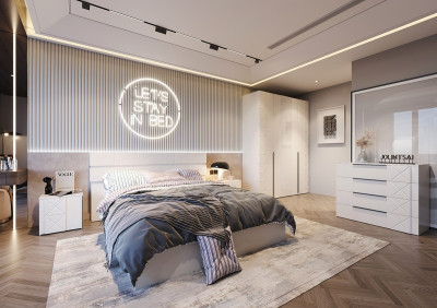 Модульная спальня "Агата" - Белый текстурный/Дуб полярный