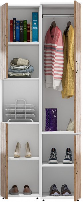 Лидер-8 Модуль Пенал + Пенал МД 23Б, цвет белый шагрень/крафт золото, ШхГхВ 80х50х190 см., универсальная сборка