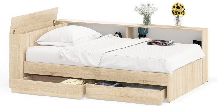 Ксения Кровать с ящиками 1200 + прикроватный блок, дуб сонома