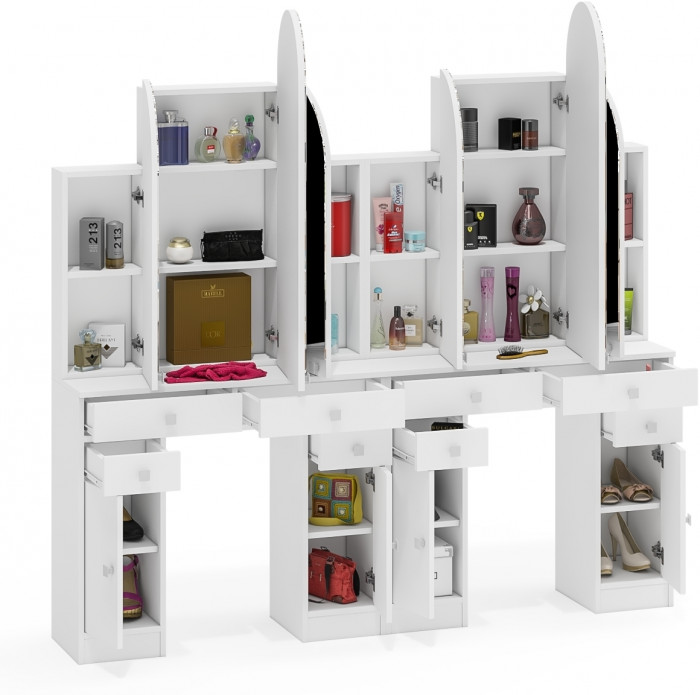 Два туалетных столика Трельяжа МД №2, цвет белый шагрень, ШхГхВ 180х31х178 см. (Трельяж (Туалетный столик № 2))