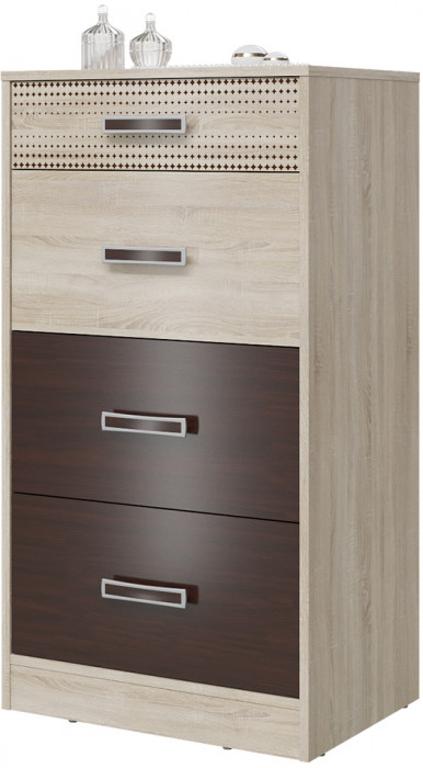 Румба 4-4427дубсонвн Комод с четырьмя ящиками, цвет дуб сонома/венге, ШхГхВ 60х43х110 см.