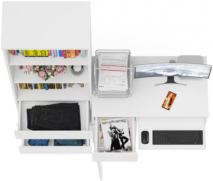 Мори компьютерный стол МС-1 левый + Стеллаж МСТ600.3, белый