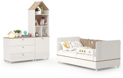 Эйп Детская № 3, цвет белый/дуб белый, сп. м. 800х1600 мм., б/м, основание есть, максимальная нагрузка 80 кг., рекомендуемая высота матраса 120 мм.