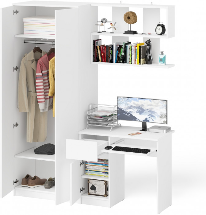 Мори Стол компьютерный МС-1 левый + Шкаф МШ800.1 + Полка 900, цвет белый, ШхГхВ 170,4х50,4х209,6 см., НЕ универсальная сборка