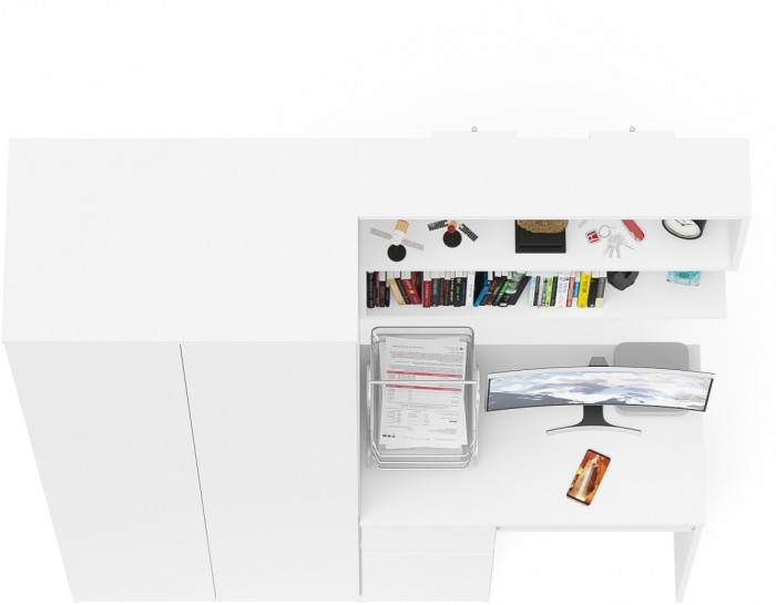 Мори Стол компьютерный МС-1 левый + Шкаф МШ800.1 + Полка 900, цвет белый, ШхГхВ 170,4х50,4х209,6 см., НЕ универсальная сборка
