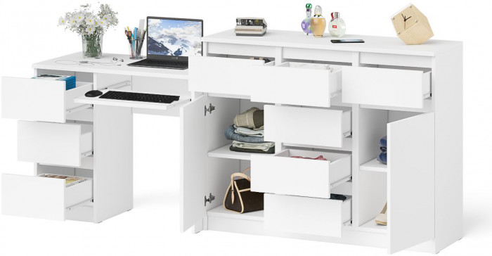Мори Стол компьютерный МС-6 левый + Комод МК1200.4, цвет белый, ШхГхВ 210,4х50х94 см., выдвижные ящики слева, НЕ универсальная сборка