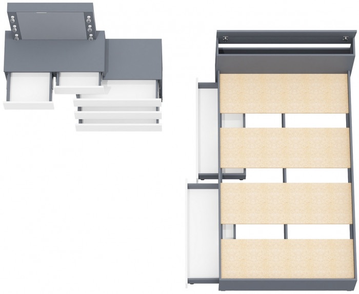 Ксения Кровать с ящиками 1200 + Стол косметический с подсветкой 110, графит/белый