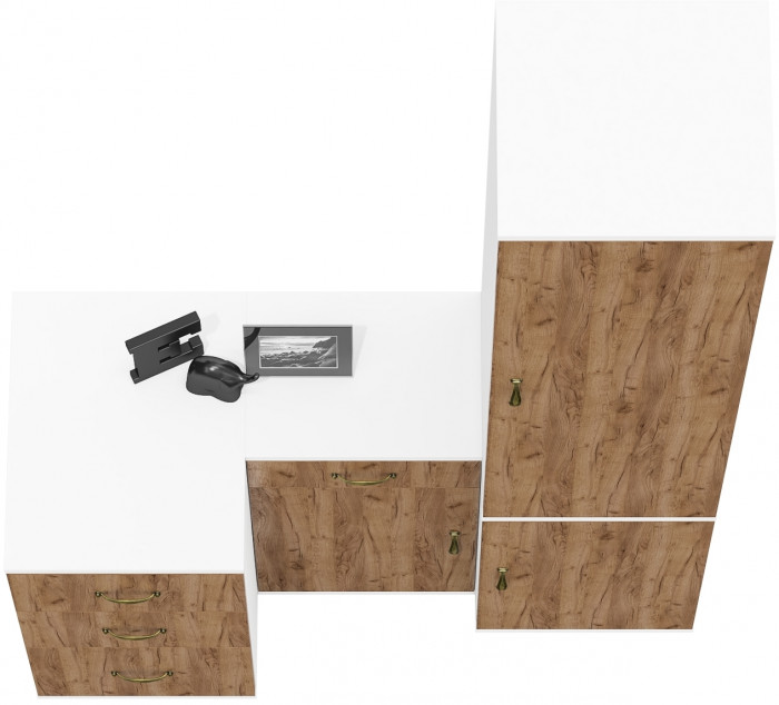 Лидер-8 Пенал МД 21Б + Тумба МД 3.15 + Тумба МД 3.16, белый шагрень/крафт золото