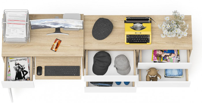 Мори компьютерный стол МС-1 левый + Комод МК1200.6, дуб сонома/белый