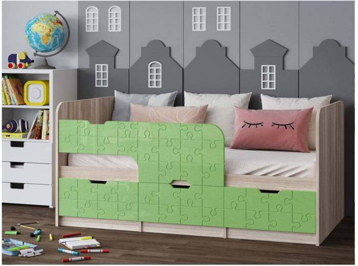 Детская кровать Юниор-9, 80х160 (Белый глянец, Ясень шимо светлый)