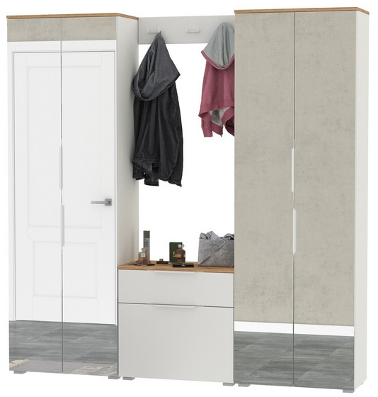 Октава Прихожая 26, белый шагрень/дуб крафт золотой/фасады МДФ белый шагрень