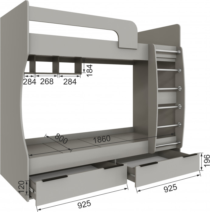 Кровать Мадрид (0,8) двухярусная, Кашемир