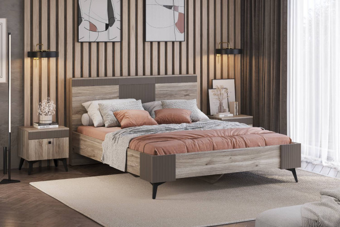 Кровать 1,6 м "Кассандра" КР-19 Дуб Смоки/MF14 Муссон софт