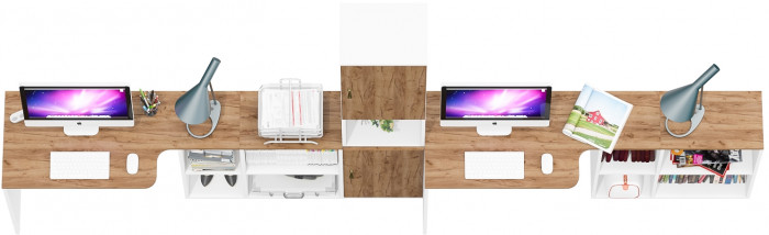 Лидер-8 Стол + Стол + Пенал, цвет белый шагрень/крафт золото, ШхГхВ 370х50/30х75/190 см. или 230х50/120х75/190 см., НЕ универсальная сборка