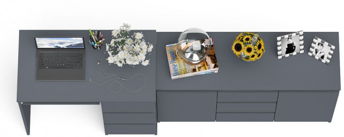 Мори Стол компьютерный МС-6 правый + Комод МК1200.3, цвет графит, ШхГхВ 210,4х50х76,6 см., выдвижные ящики справа, НЕ универсальная сборка