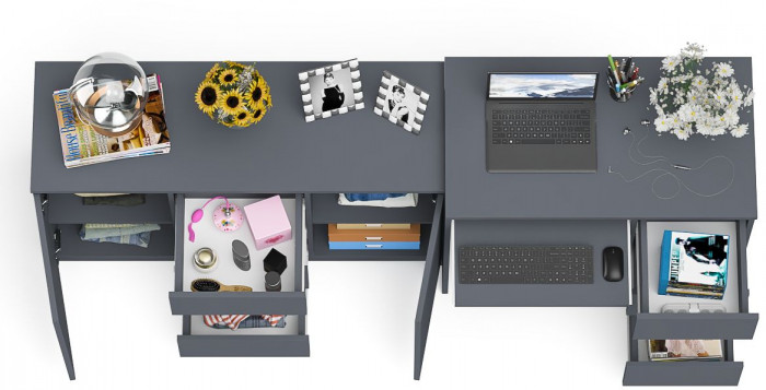 Мори Стол компьютерный МС-6 правый + Комод МК1200.3, цвет графит, ШхГхВ 210,4х50х76,6 см., выдвижные ящики справа, НЕ универсальная сборка