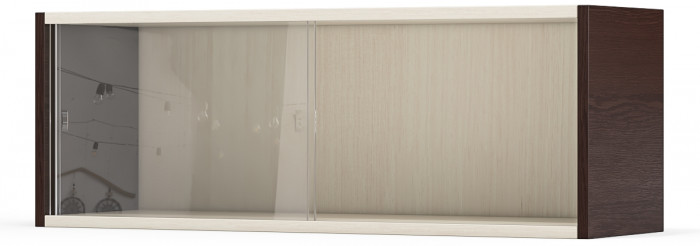 Полка книжная С-МД-КН01, цвет венге/дуб, ШхГхВ 83х25х30 см., стеклянные дверцы (ДВА ЦВЕТА венге и дуб)