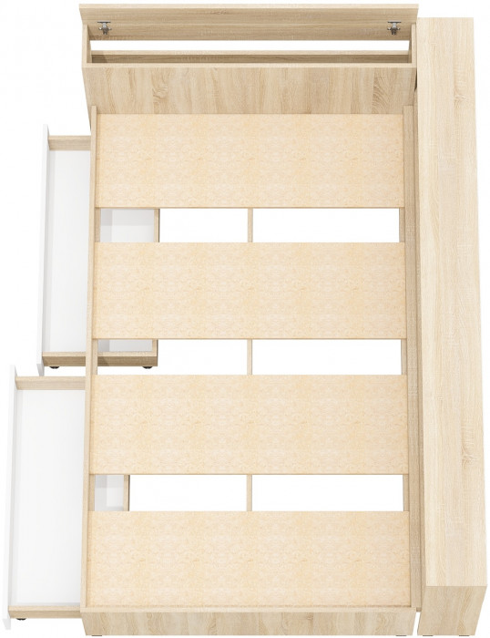 Ксения Кровать с ящиками 1200 + прикроватный блок, дуб сонома/белый