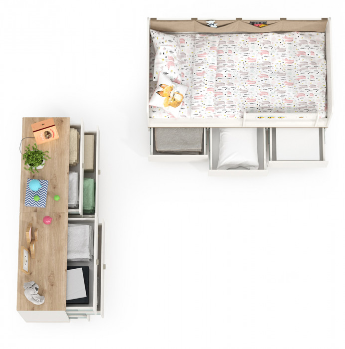 Эйп Детская № 4, цвет белый/дуб белый, сп. м. 800х1600 мм., б/м, основание есть, максимальная нагрузка 80 кг., рекомендуемая высота матраса 120 мм.