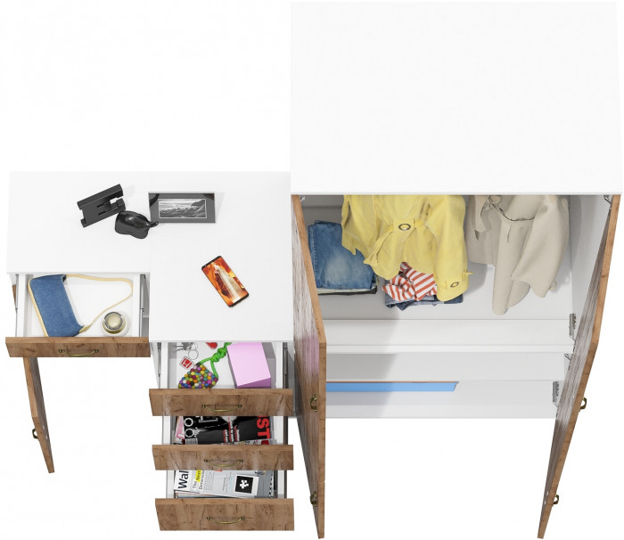 Лидер-8 Шкаф МД 19Б + Тумба МД 3.15 + Тумба МД 3.16, белый шагрень/крафт золото